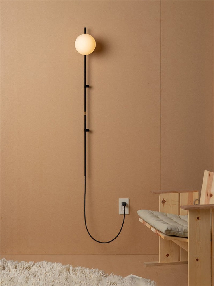 Nordic Vintage Wall Lamp With plug Modern Black Long Rod Bedside Lamp Mirror Light Stair Lights Wall Sconce Wall Light Fixture