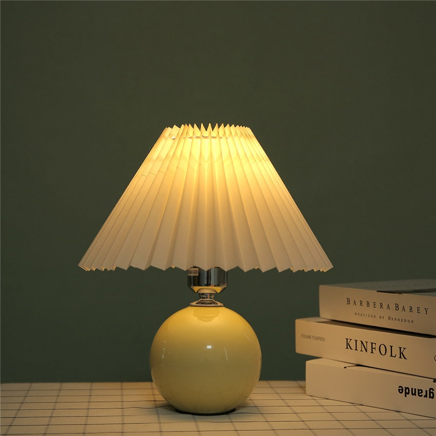 Japanese Style Mini Ceramic Table Lamp with Pleated Shade