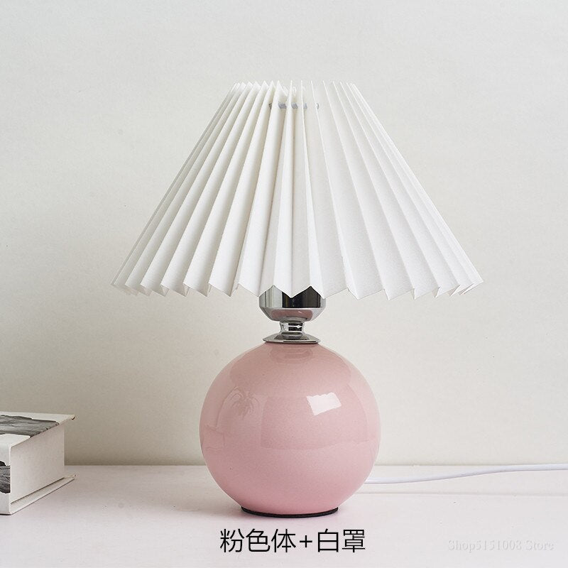 Japanese Style Mini Ceramic Table Lamp with Pleated Shade