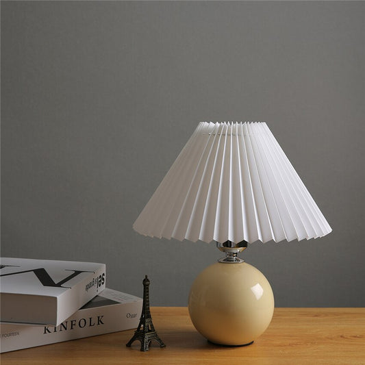 Japanese Style Mini Ceramic Table Lamp with Pleated Shade