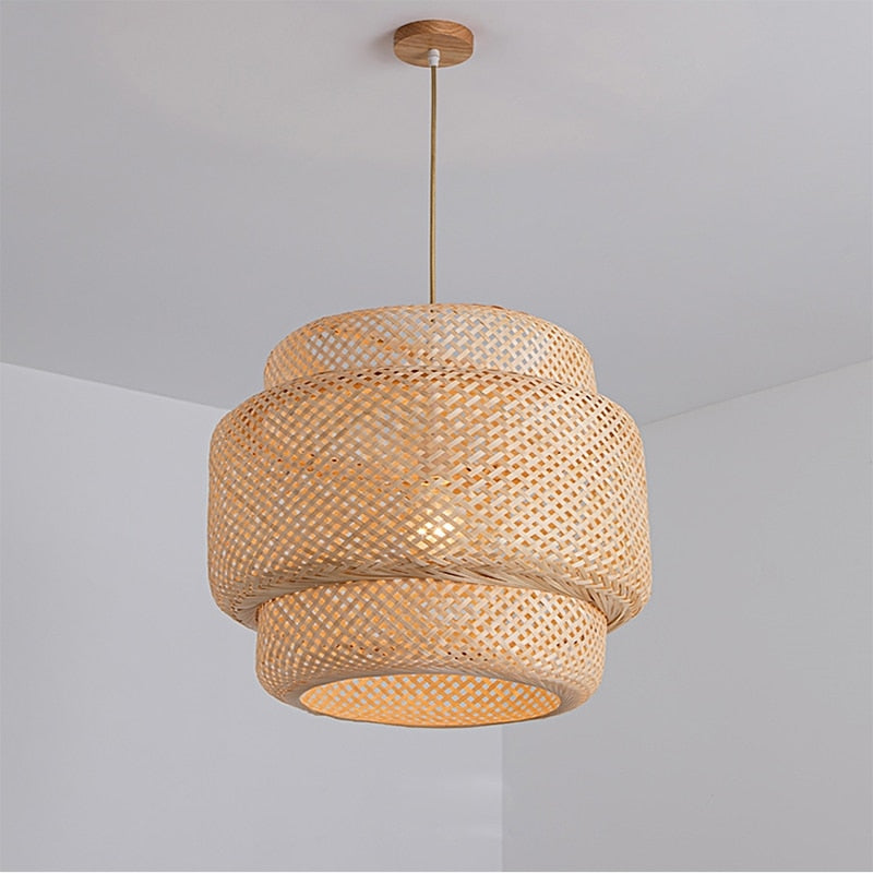 Modern Bamboo Hand Woven Bamboo Art E27 Chandelier Dining Rroom Bamboo Lantern Chandelier Bedroom Loft Luminaire Hang Lamp