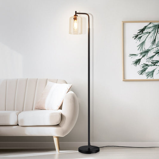 Nordic Vertical Metal LED Floor Lamp with Glass Shade