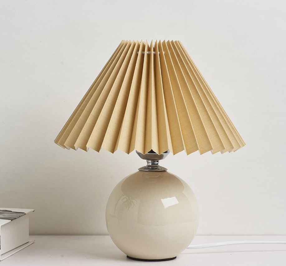 Japanese Style Mini Ceramic Table Lamp with Pleated Shade