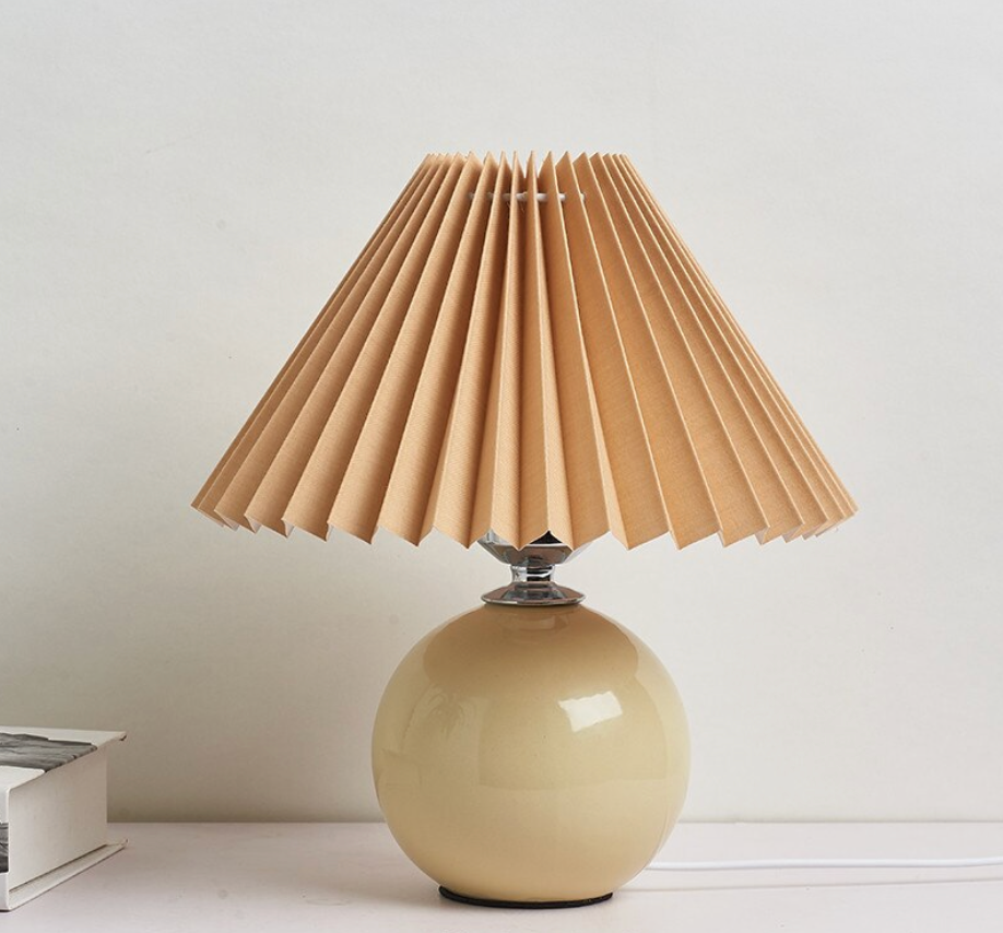 Japanese Style Mini Ceramic Table Lamp with Pleated Shade