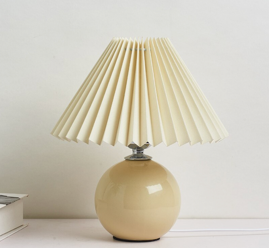 Japanese Style Mini Ceramic Table Lamp with Pleated Shade