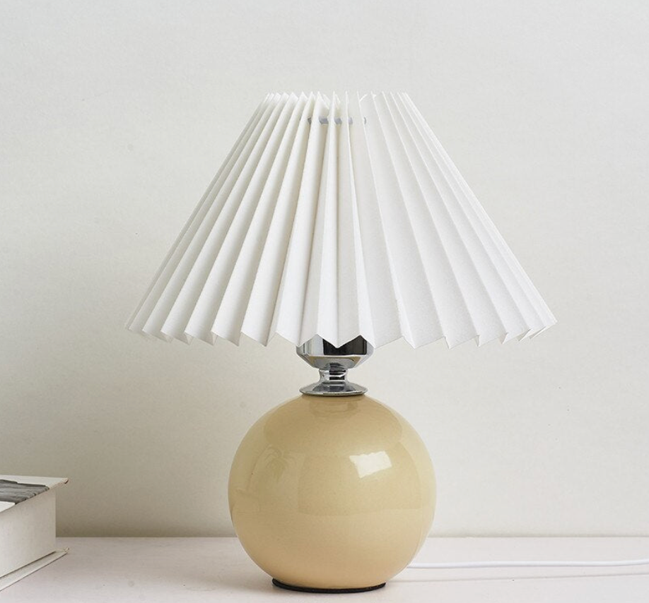 Japanese Style Mini Ceramic Table Lamp with Pleated Shade