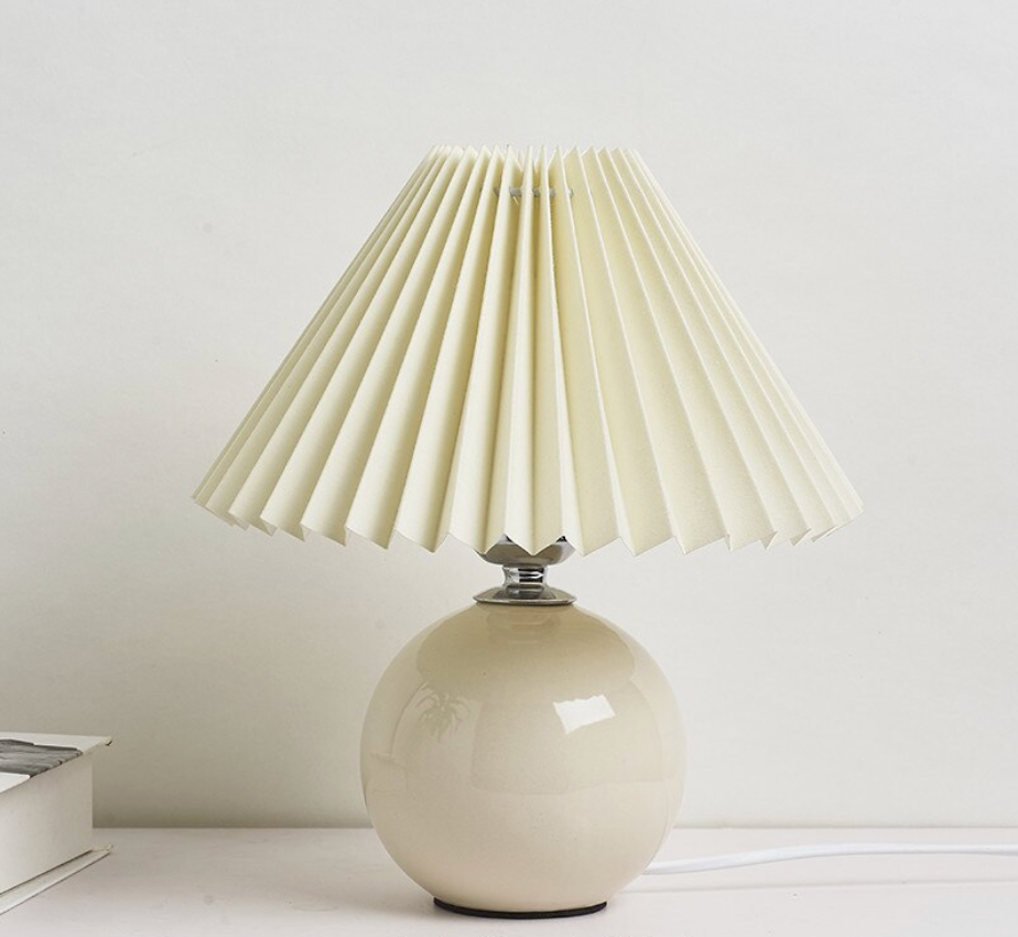 Japanese Style Mini Ceramic Table Lamp with Pleated Shade